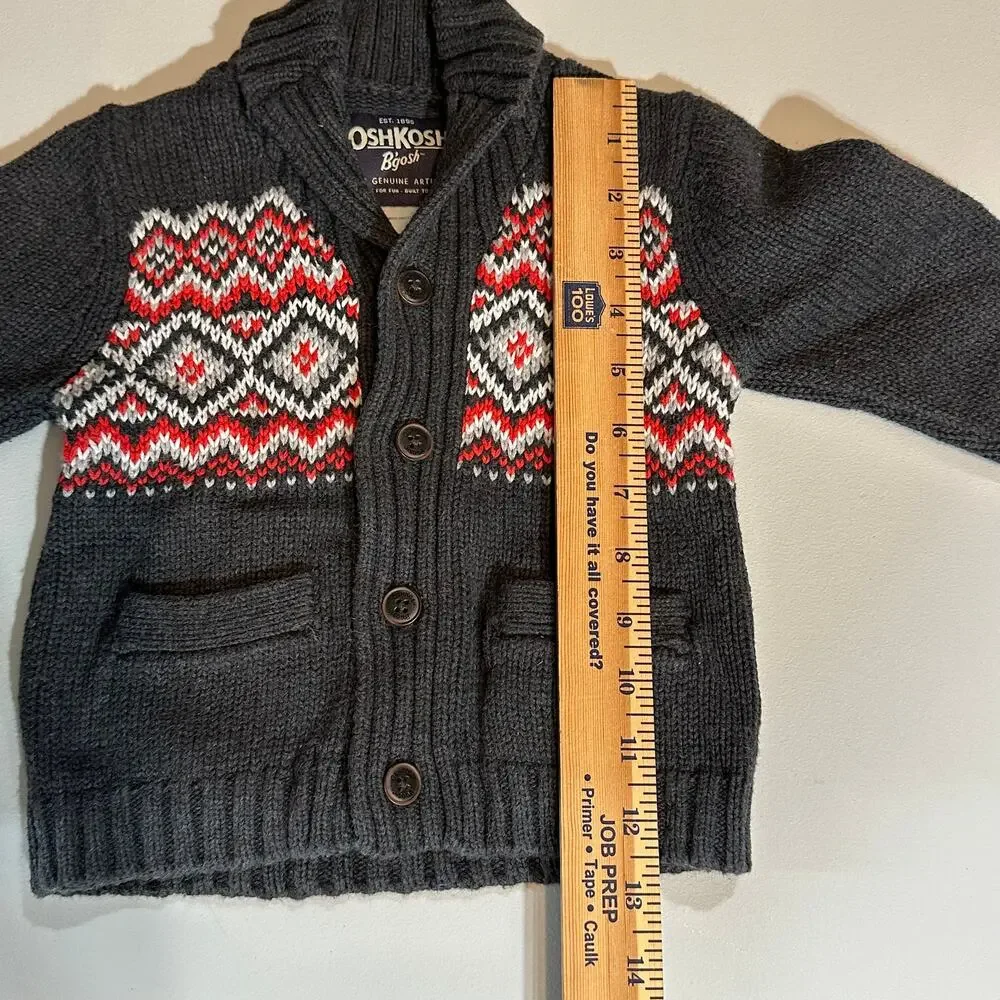 OshKosh Boys Cardigan 18M Sweater Gray Fair Isle Winter‎ Cottagecore Preppy